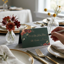 Cartões de Assento de Casamento Florais Verde Escu