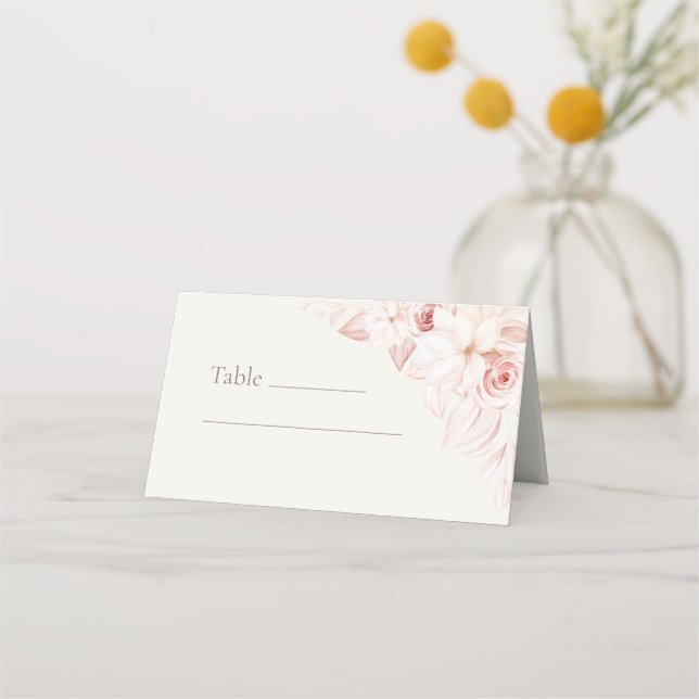 Cartões de Assento de Casamento Floral Rosado (Frente)