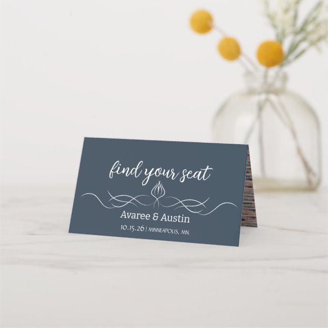 Cartões de Assento de Mesa de Casamento Azul Empoe (Frente)
