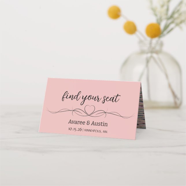Cartões de Assento de Mesa de Casamento Rosa (Frente)