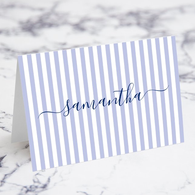 Cartões de Assinatura com Listras de Periwinkle Cl (Light Periwinkle and White Stripes Individual Name Signature Place Cards)