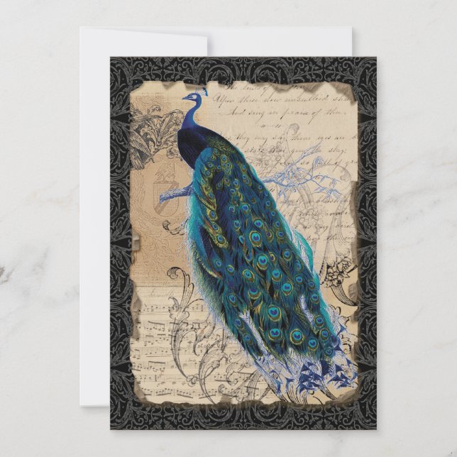 Cartões de aviso prévio 5x7 Ancient Peacock Preto  (Frente)