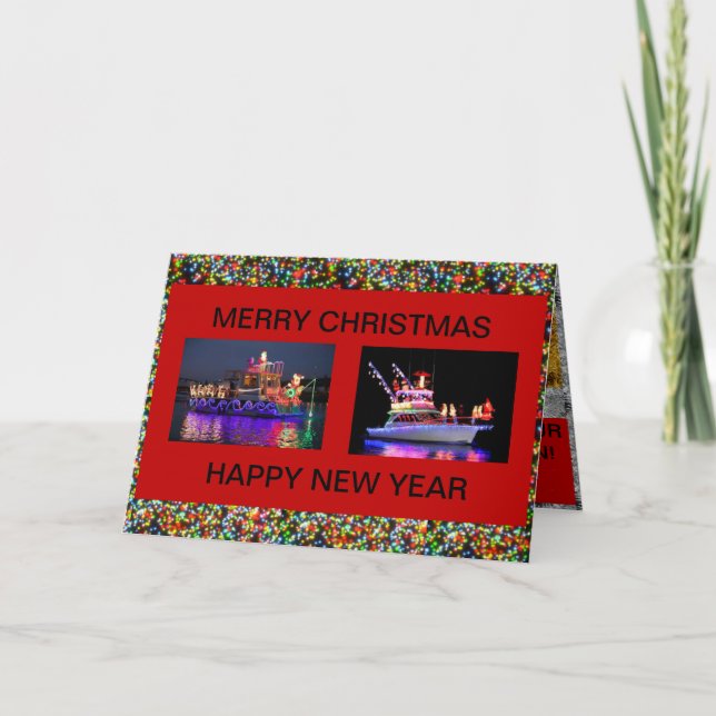 Cartões de Barcos com Luzes de Natal (Frente)
