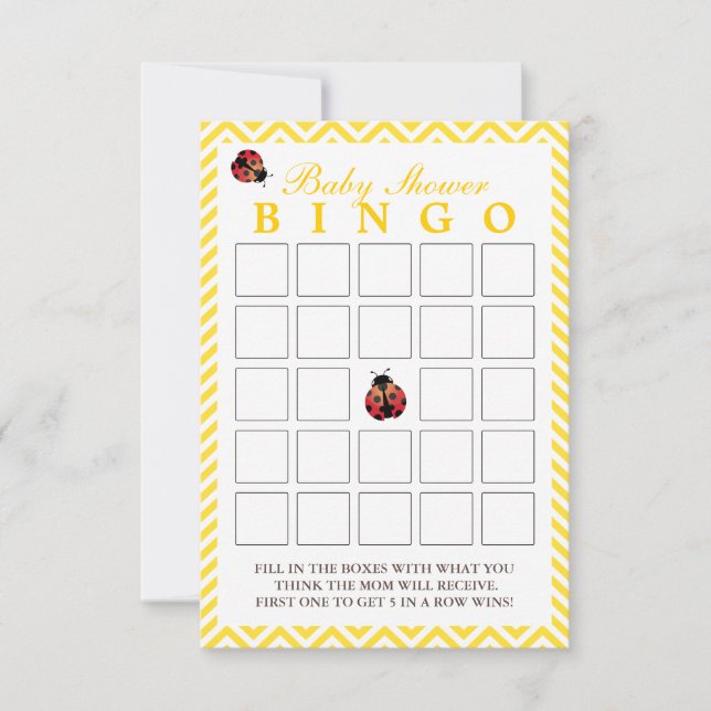 Cartões de Bingo Chá de fraldas Ladybug Yellow Che (Frente)