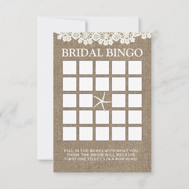 Cartões de Bingo de Chá de Noiva com Renda Rústica (Frente)