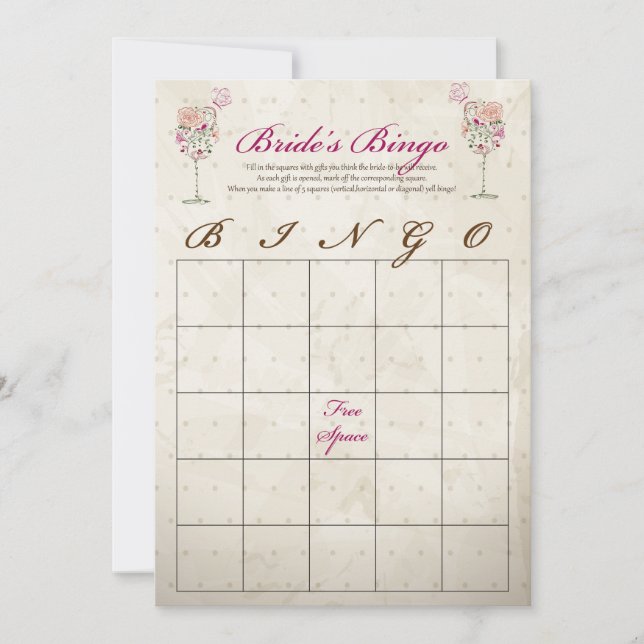 Cartões de Bingo de Chá de Noiva com Vinho (Frente)