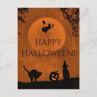 Cartões de Boas Festas de Halloween de Bruxa e Gat