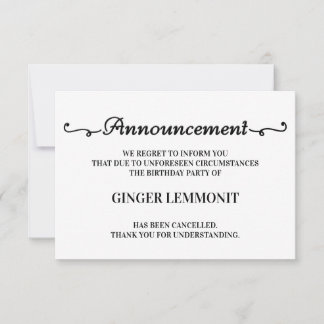 Cartões de Cancelamento de Festa de Aniversário