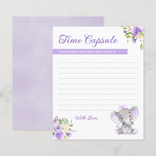 Cartões de cápsula do primeiro aniversario Elefant (Frente/Verso)