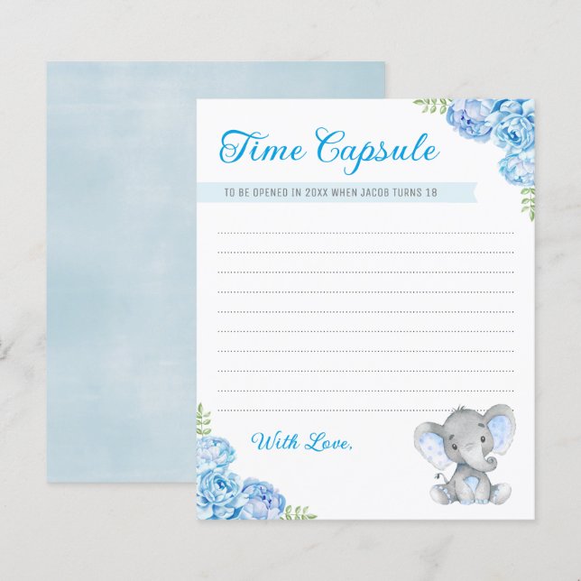 Cartões de cápsula do primeiro aniversario Elefant (Frente/Verso)