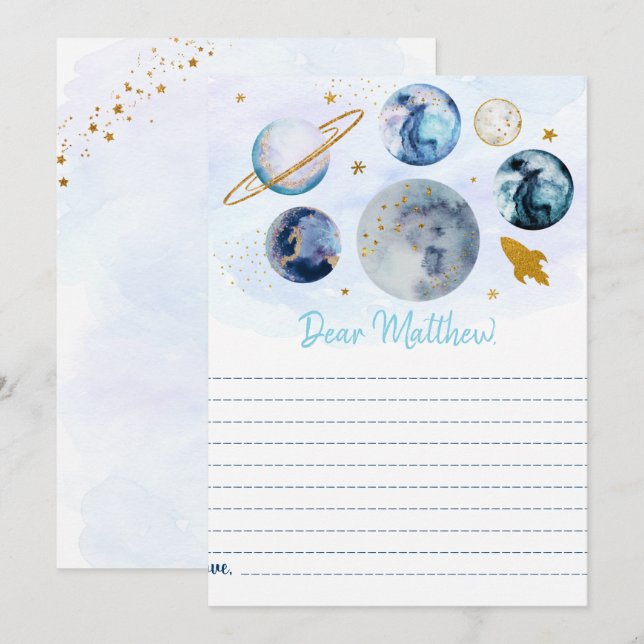 Cartões de Cápsula do Tempo Espaço Azul Dourado Ga (Frente/Verso)