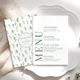 Cartões de cardápio botânico de folha verde