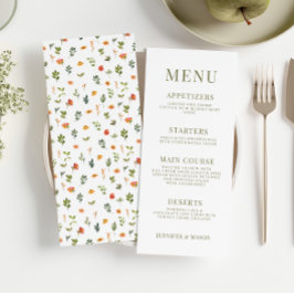 Cartões de cardápio de casamento florais laranja v