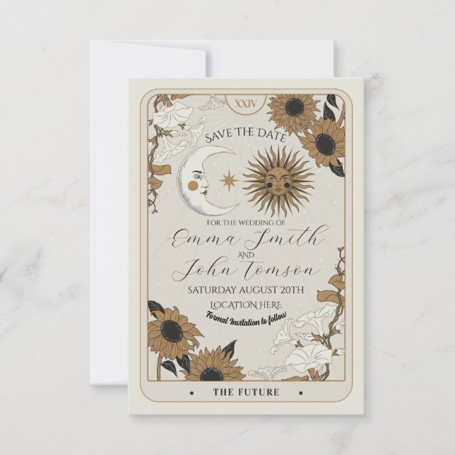 Cartões de Casamento Alinhados ao Sol e Lua do Tar (Frente)