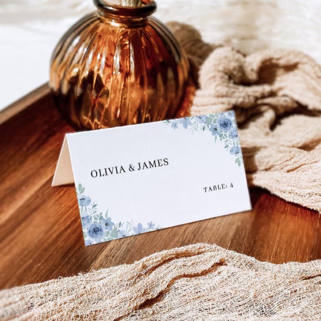 Cartões de Casamento Azul Modelo (Blue Wedding Place Cards Template)