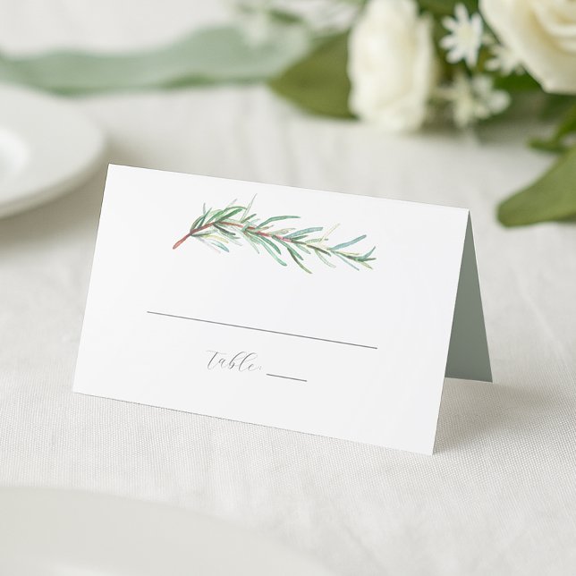 Cartões de Casamento Cor de Água Rosemary (wedding place cards designed with watercolor rosemary perfect for a micro wedding theme)