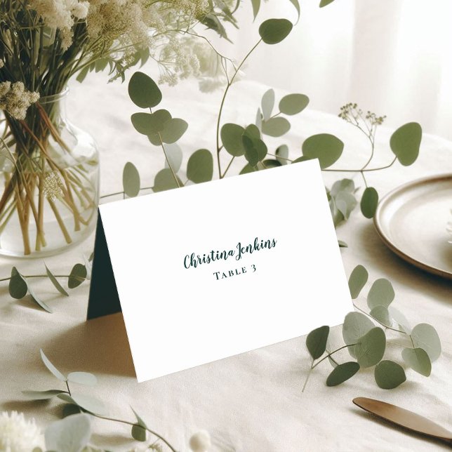 Cartões de Casamento de Caligrafia Emerald Green P (Wedding Chic Calligraphy Emerald Green Place Cards)