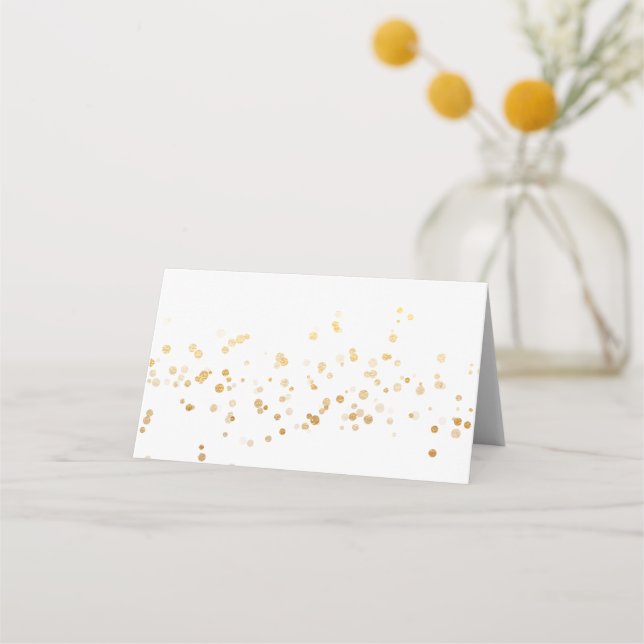 Cartões de Casamento de Confetti Dourado Elegante (Frente)