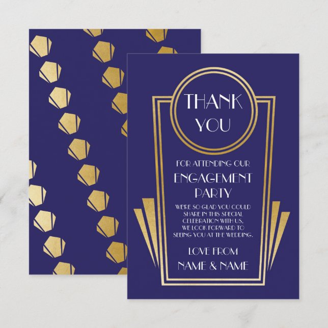 Cartões de casamento de noivado Art Deco Obrigado  (Frente/Verso)