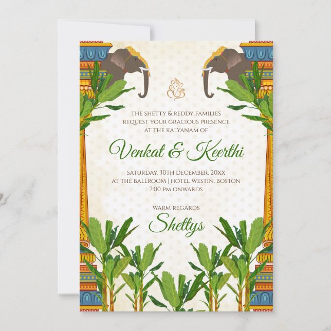 Cartões de casamento do sul da Índia & Convite de  (Frente)