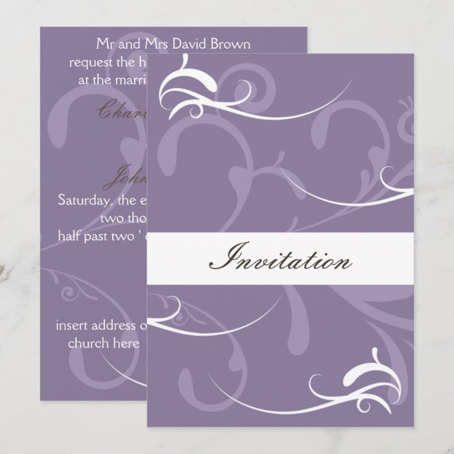 Cartões de Casamento Elegante Roxo (Frente/Verso)