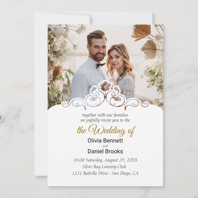 Cartões de casamento elegantes com foto (Frente)