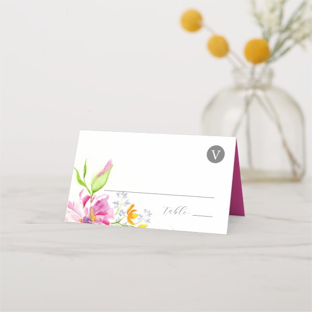 Cartões de Casamento Flores Rosa Monograma (Frente)