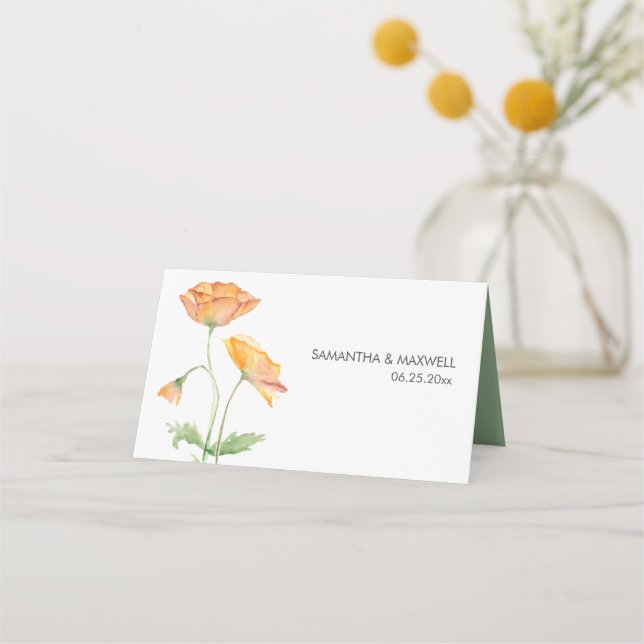 Cartões De Casamento Laranja Floral Aquarela (Verso)
