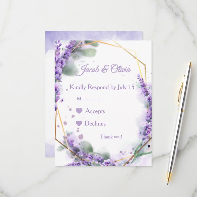 Cartões de Casamento Lavanda (Frente/Verso In Situ)