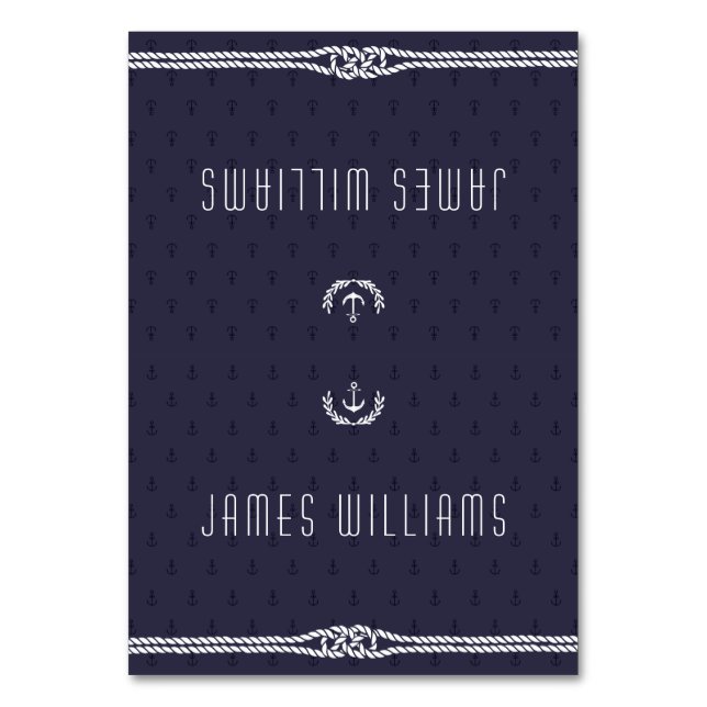 Cartões De Casamento Náutico Elegantes Âncoras Azu (Frente)