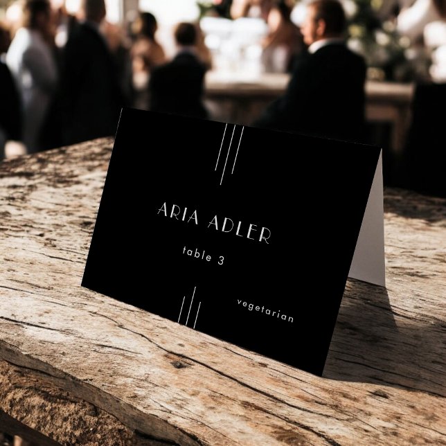 Cartões de Casamento Preto da Deco da Arte Moderna (Modern Art Deco Black Wedding Place Cards / AVERY)
