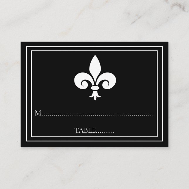 Cartões de Casamento Preto Fleur de Lis (Frente)