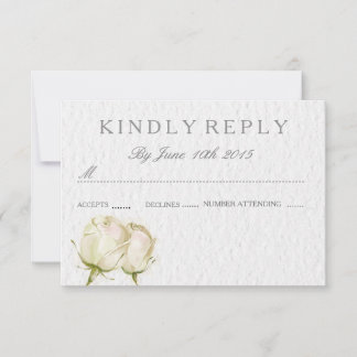 cartões de casamento RSVP com rosas brancas aquare