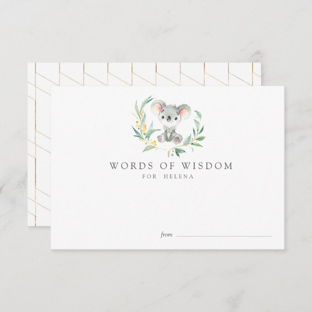 Cartões de Chá de fraldas Bush Baby Koala (Frente/Verso)