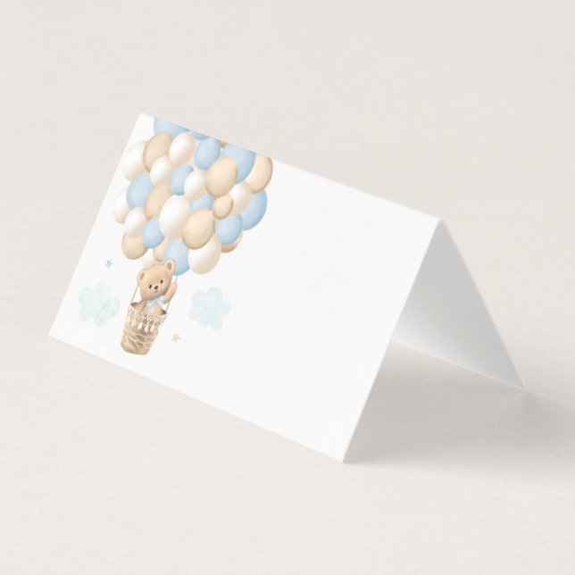 Cartões de Chá de fraldas do Balão do Urso Azul (Frente)