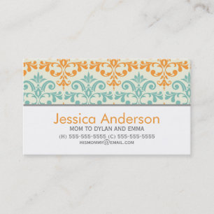 Cartões de chamada de Cor damasco aqua e laranja