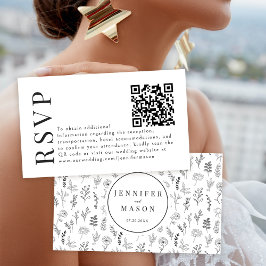 Cartões de código RSVP de casamento florais branco