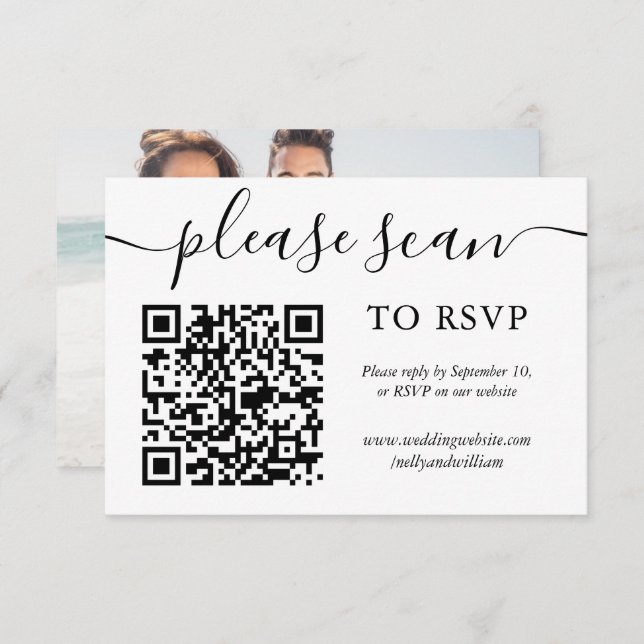 Cartões de código RSVP QR de casamento de foto de  (Frente/Verso)