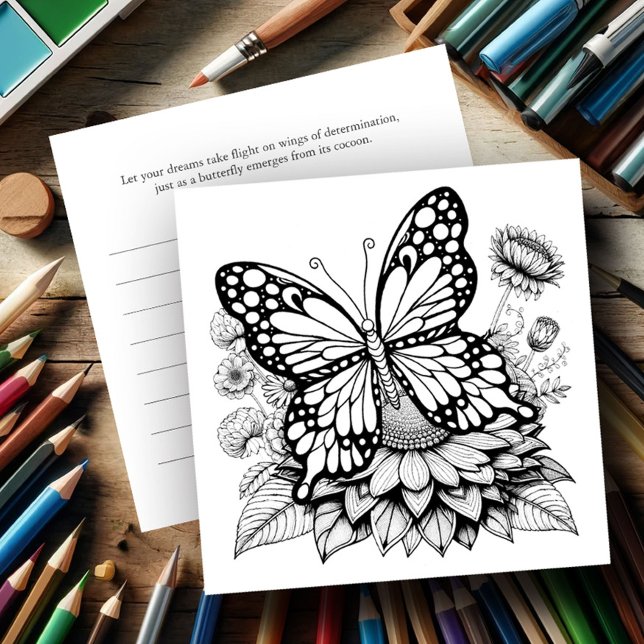 Cartões de coloração borboleta com Diário (Butterfly coloring pages for adult women with journaling card on back.)