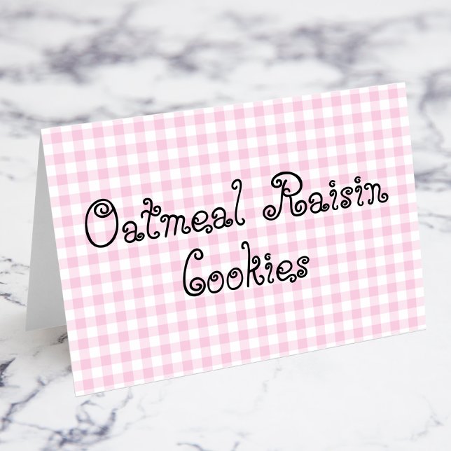 Cartões de Comida Xadrez Rosa Pastel (Pastel Pink Gingham Oatmeal Raisin Cookies Food Cards)