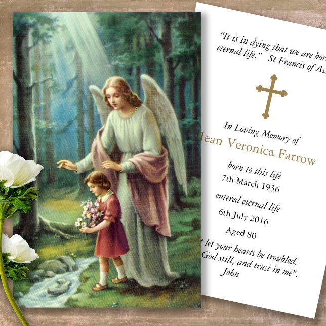 Cartões de condolências de Anjo de Oração de Deus  (catholic, religious, celebration of life, in loving memory of, prayer cards for bereavement)