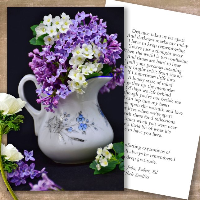 Cartões de condolências de Oração Memorial Lilac P (Forever in our hearts, celebration of life, in loving memory of, prayer cards for bereavement)