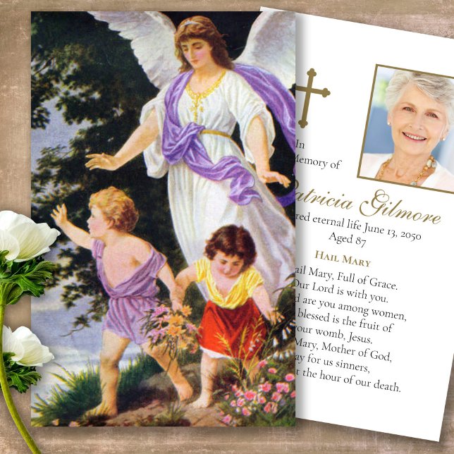 Cartões de condolências de Oração por Anjo Católic (catholic, religious, celebration of life, in loving memory of, prayer cards for bereavement)