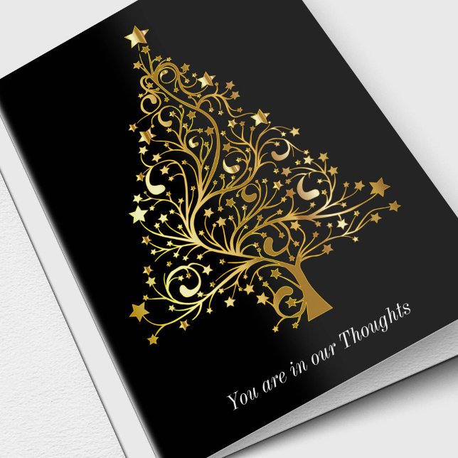 Cartões de condolências Natal | Árvore Dourada (Gold Christmas Tree Sympathy Memorial Bereavement Thinking Of You Card)