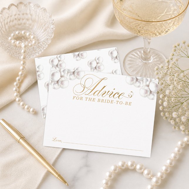 Cartões de Conselho para Chá de Noiva Pérolas e Pr (Pearls and Prosecco Bridal Shower Advice Cards)