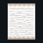 Cartões de Conselhos de Casamento de Burlap e Lace<br><div class="desc">Nossos cartões de aviso de arrombamento e de preenchimento de cadáveres são uma atividade divertida para se ter uma recepção de casamento ou um chá de panela. Você pode mudar o texto do título, se quiser, usando a ferramenta "Personalizar esta modelo" de Zazzle. Certifique-se de verificar nossa grande seleção de...</div>