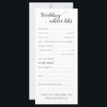 Cartões De Conselhos De Casamento Elegante Engraça<br><div class="desc">Adicione um pouco de diversão dando a cada convidado esta carta de apresentação do conselho de casamento para preencher. É um divisor de gelo excelente para fazer a conversa fluir nas mesas, e, você tem um maravilhoso lembrete do seu dia por anos para vir relendo-os várias vezes. Parte da coleção...</div>