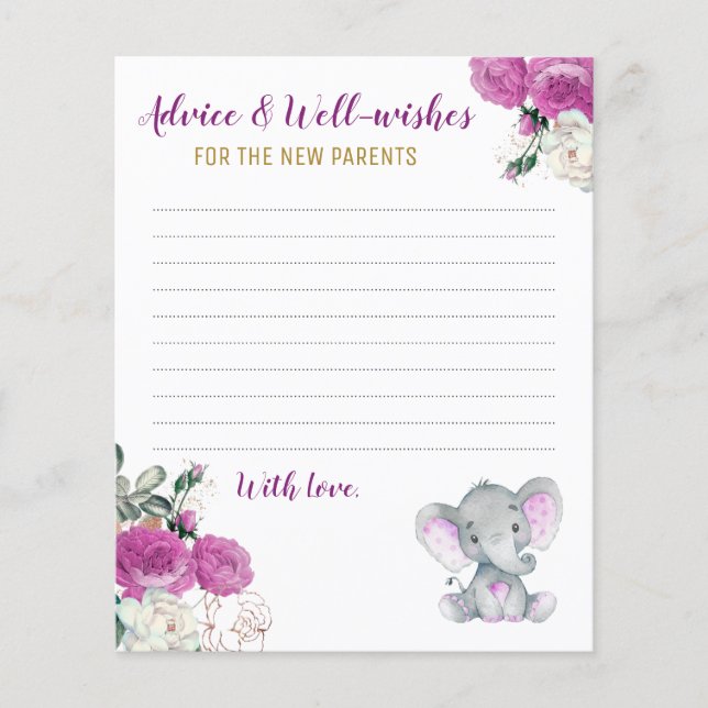 Cartões de Conselhos de Novos Pais para Chá Elefan (Frente)