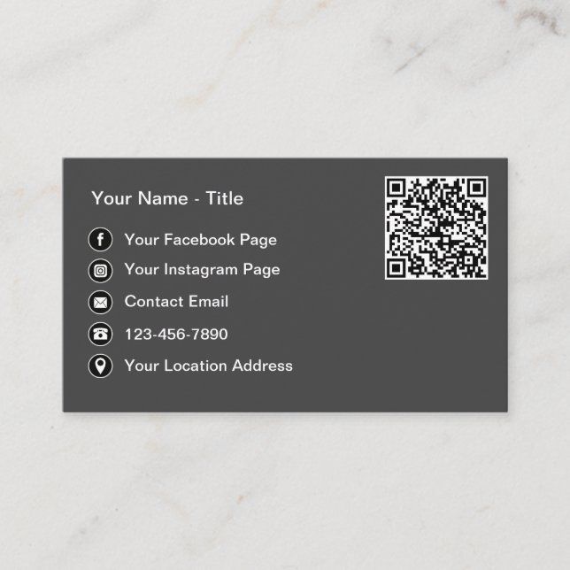 Cartões de Contato Simples de QR Code e Redes Soci (Frente)