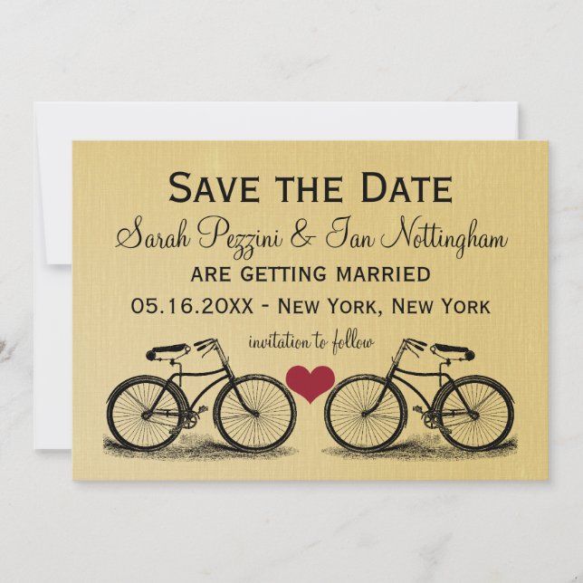 Cartões de Convite de Casamento de Bicicleta Vinta (Frente)